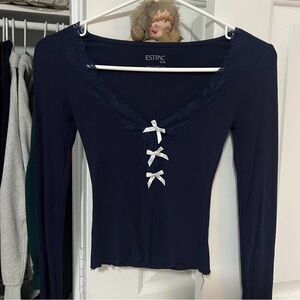 Navy Bows Long Sleeve